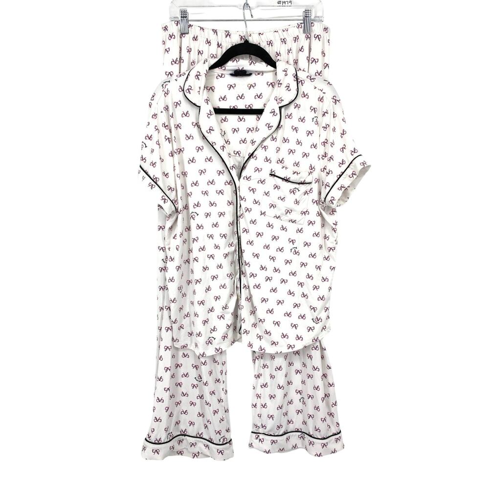 Kate Spade Pajama Set Womens Size XL White Pink Black Bow Novelty Print